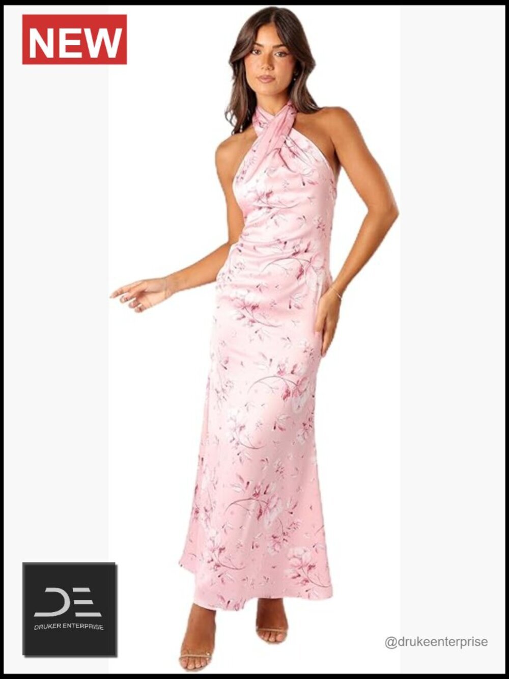 Halterneck Maxi Dress with Button Close and Hidden Zip